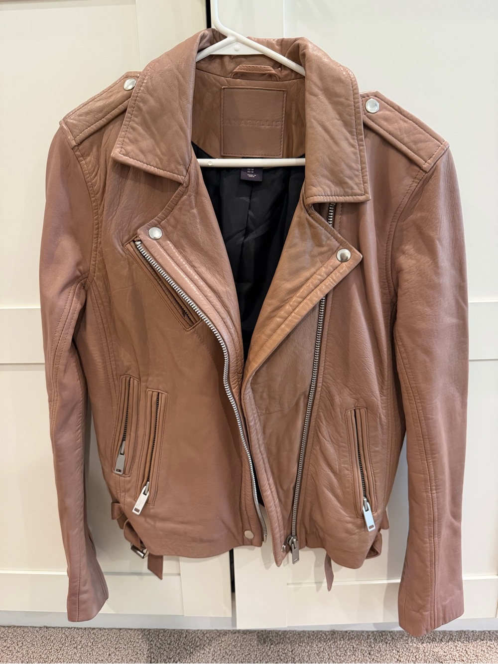 Amaryllis Dusty Mauve Pink Leather Moto Jacket